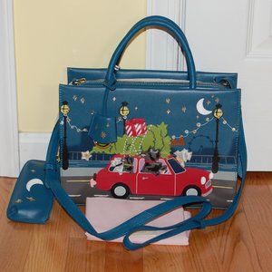 NWT Radley Driving Home For Christmas Medium Leather Zip Top Multiway Bag, Teal